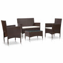 vidaXL 4-delige Loungeset met kussens poly rattan zwart