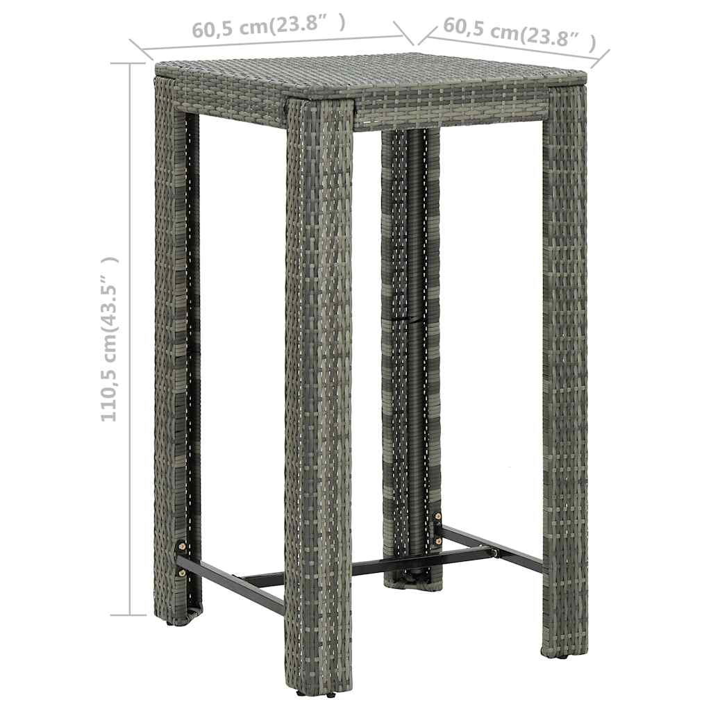 vidaXL Tuinbartafel 60,5x60,5x110,5 cm poly rattan bruin