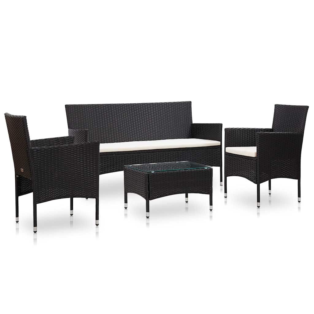 vidaXL 4-Piece Lounge Set with Cushions Poly Rattan Brown