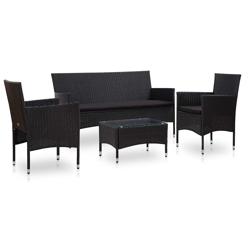 vidaXL 4-Piece Lounge Set with Cushions Poly Rattan Brown