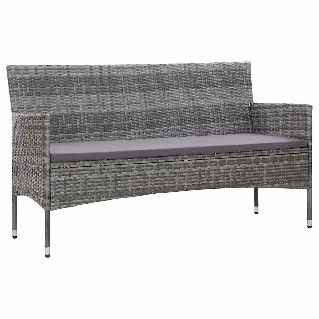 vidaXL Tuinbank 3-zits met kussens poly rattan grijs