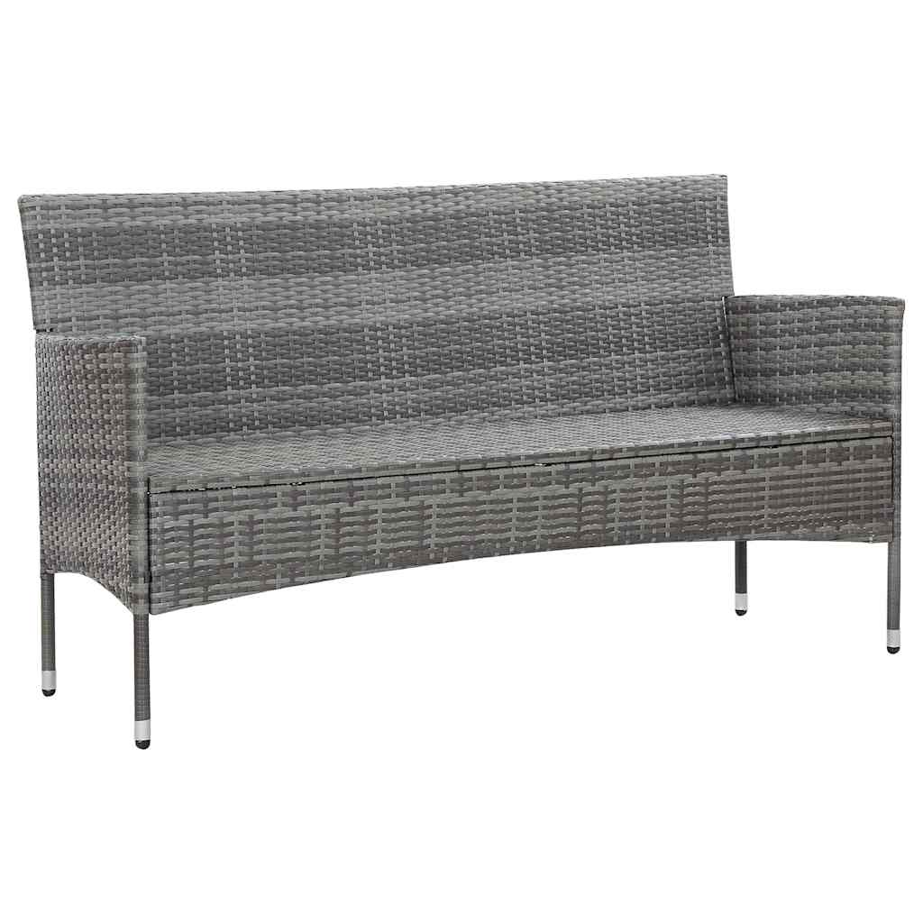 vidaXL Tuinbank 3-zits met kussens poly rattan grijs
