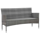 vidaXL Tuinbank 3-zits met kussens poly rattan grijs