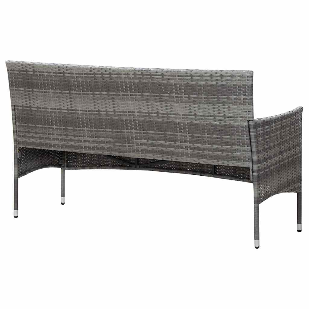 vidaXL Tuinbank 3-zits met kussens poly rattan grijs