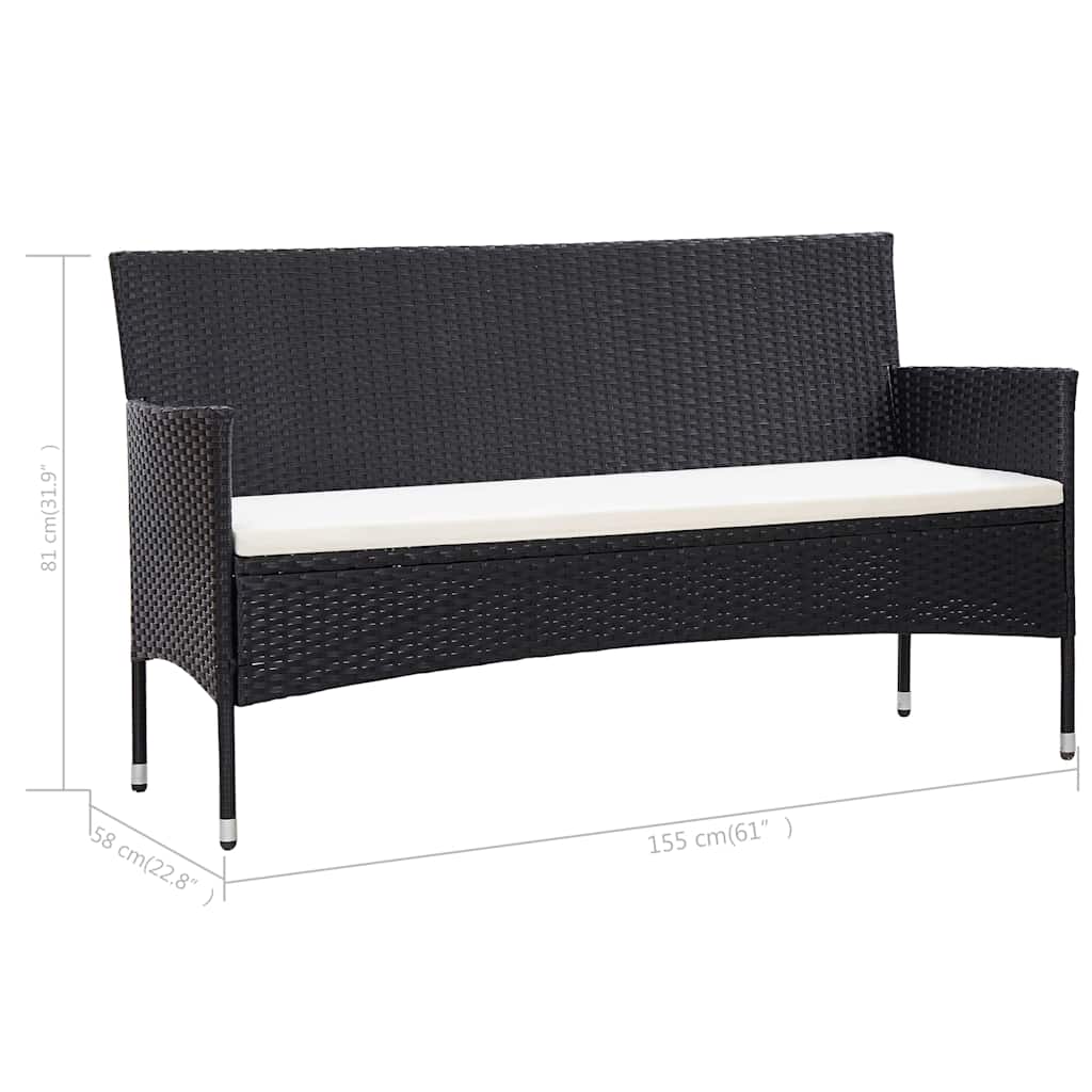 vidaXL Tuinbank 3-zits met kussens poly rattan grijs
