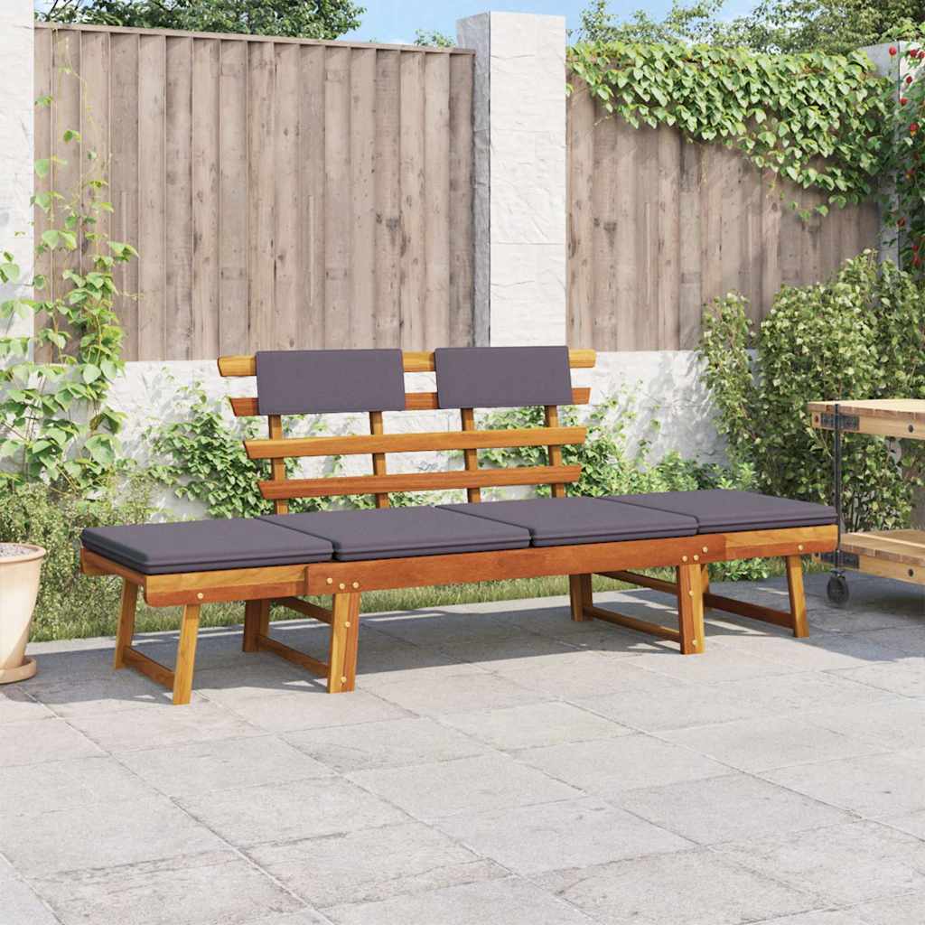 vidaXL Banquette de jardin avec coussins 2 en 1 190 cm en acacia massif gris
