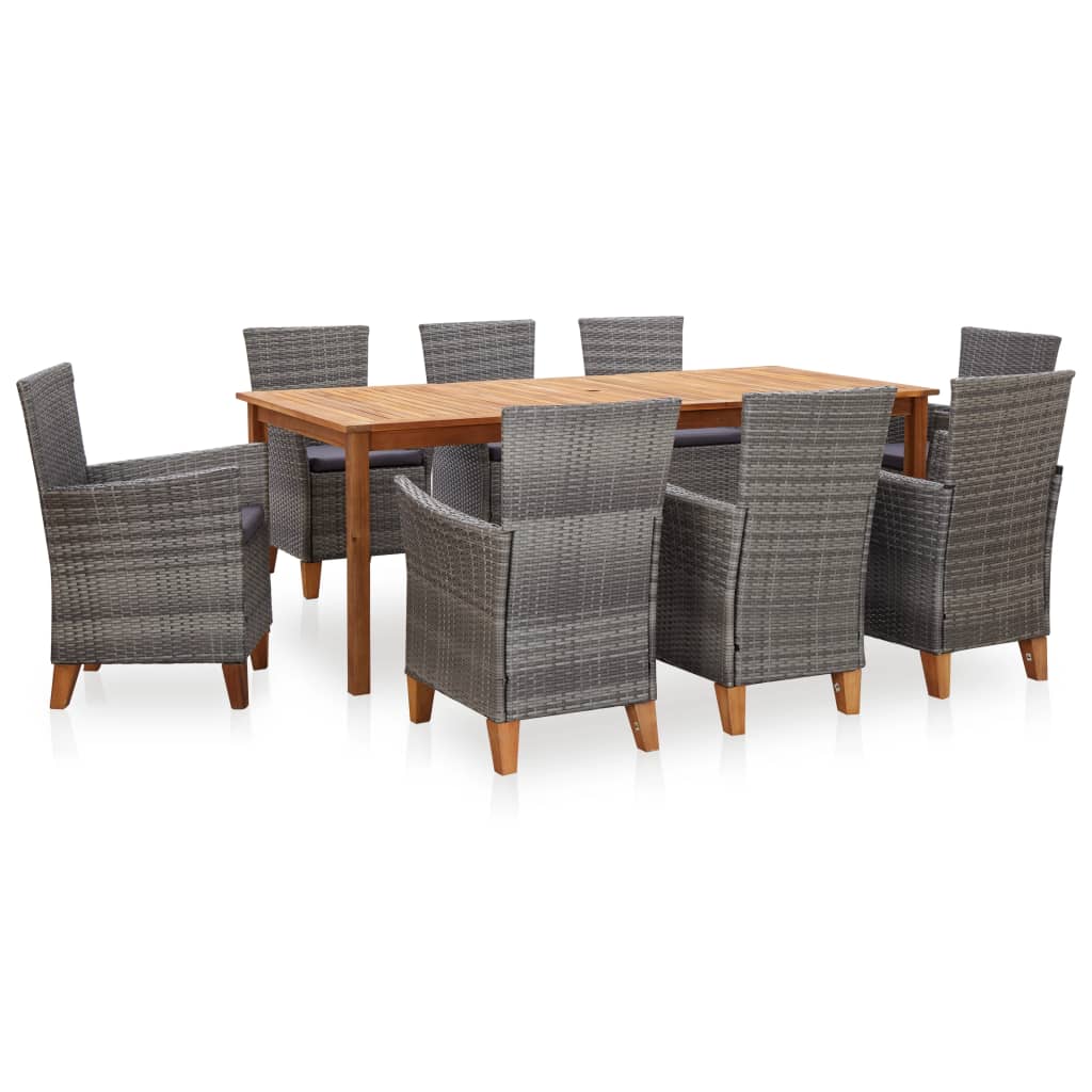 vidaXL 5-delige Eethoek poly rattan en massief acaciahout grijs