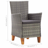 vidaXL 5-delige Eethoek poly rattan en massief acaciahout grijs
