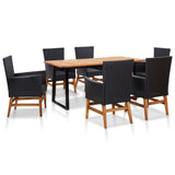vidaXL 7-delige Tuinset poly rattan en acaciahout zwart