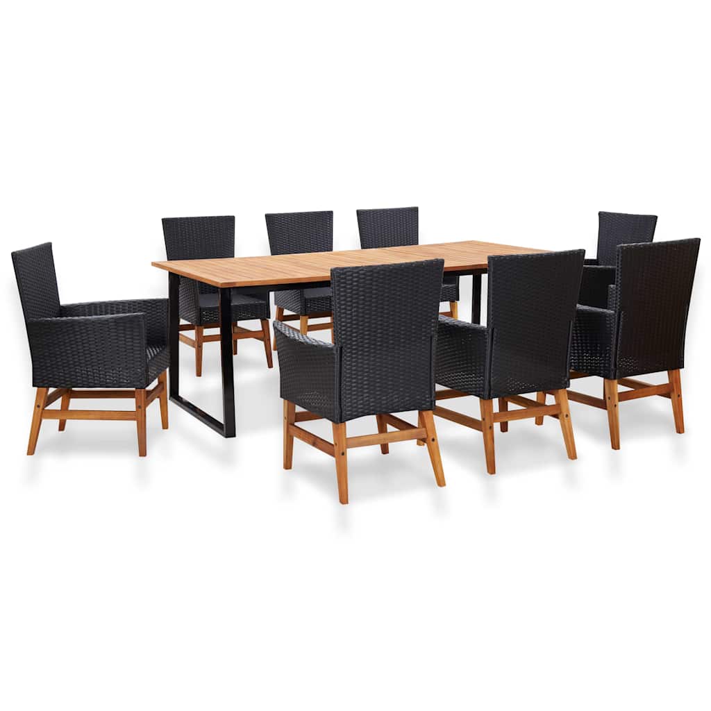 vidaXL 7-delige Tuinset poly rattan en acaciahout zwart