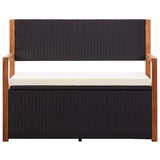 vidaXL Opbergbankje 115 cm poly rattan en massief acaciahout zwart
