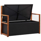 vidaXL Opbergbankje 115 cm poly rattan en massief acaciahout zwart