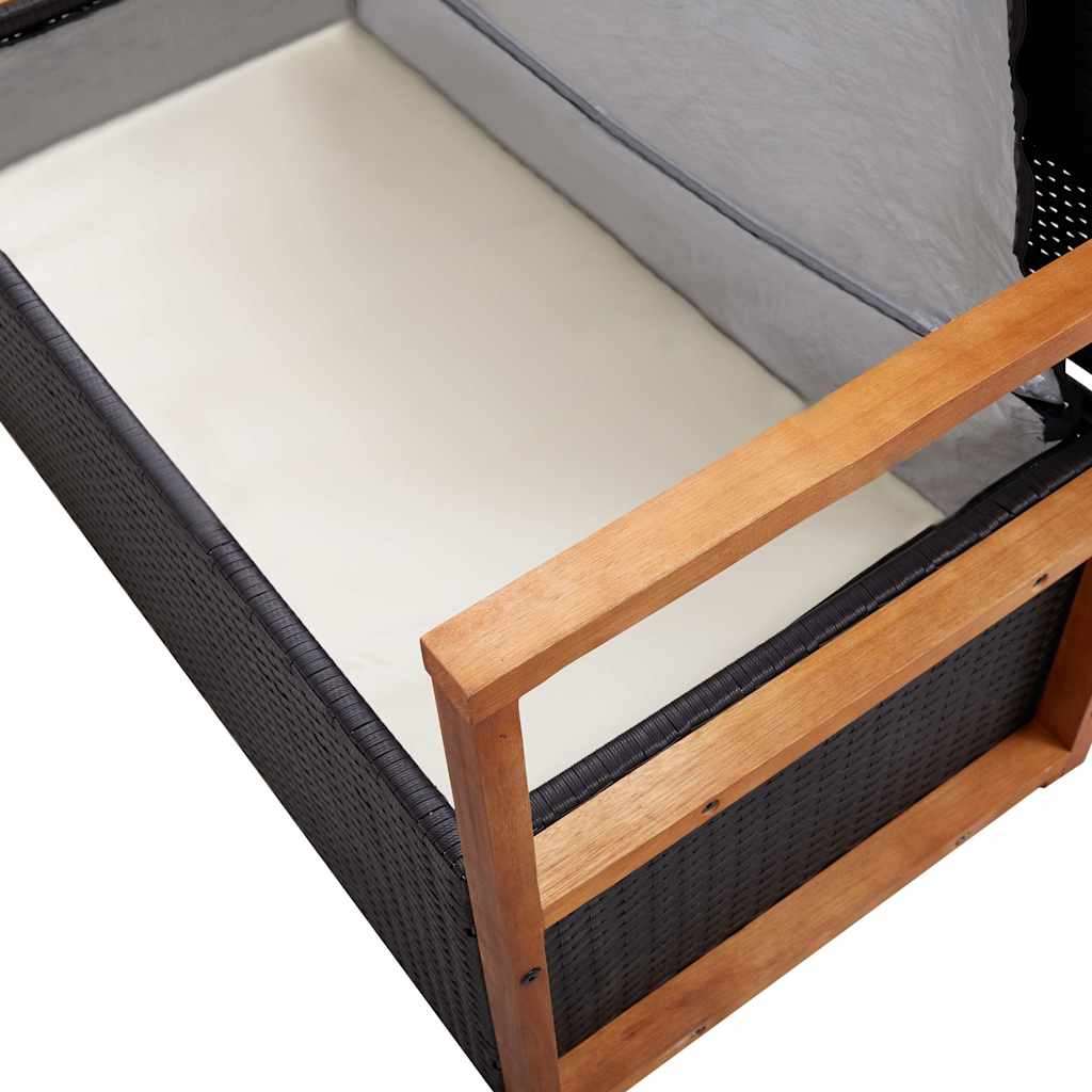 vidaXL Opbergbankje 115 cm poly rattan en massief acaciahout zwart