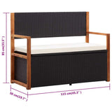 vidaXL Opbergbankje 115 cm poly rattan en massief acaciahout zwart