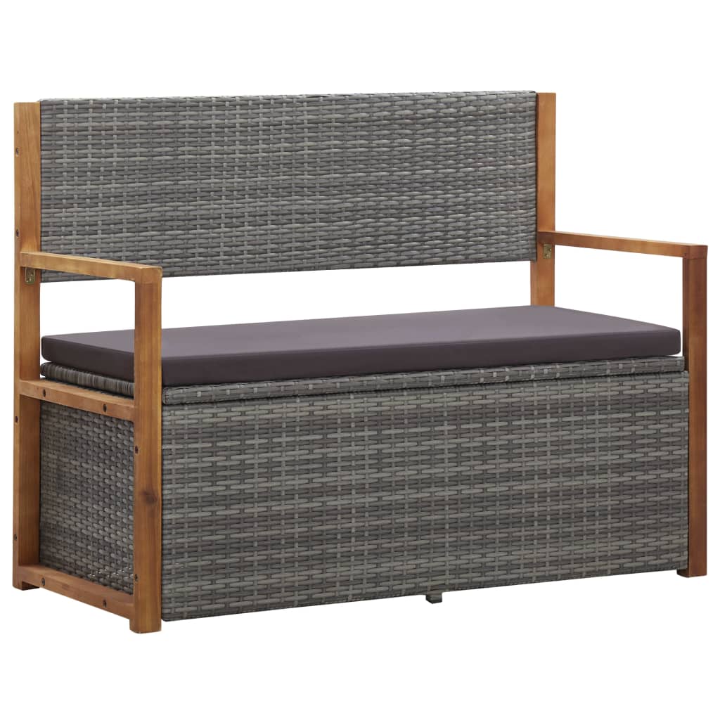 vidaXL Opbergbankje 115 cm poly rattan en massief acaciahout zwart