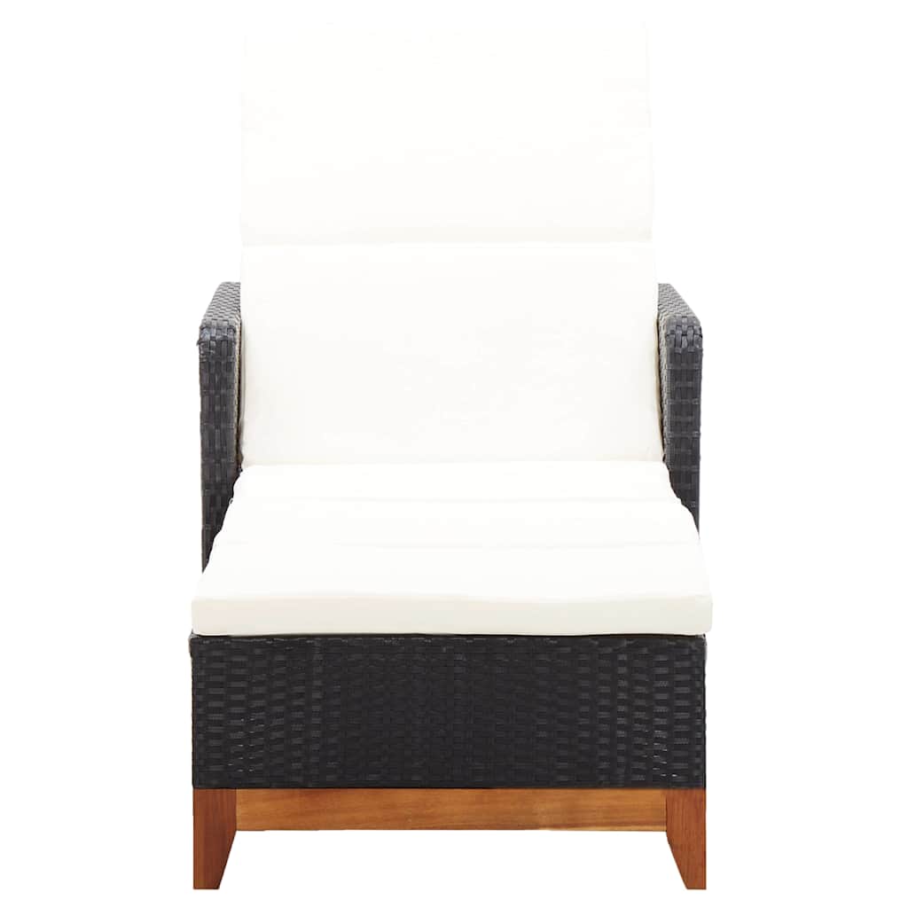 vidaXL Ligbed poly rattan en massief acaciahout zwart