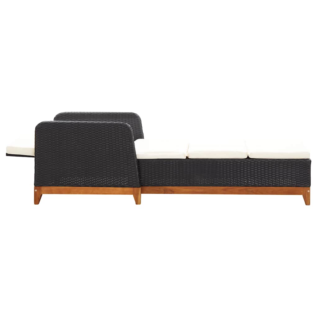 vidaXL Ligbed poly rattan en massief acaciahout zwart