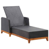 vidaXL Ligbed poly rattan en massief acaciahout zwart