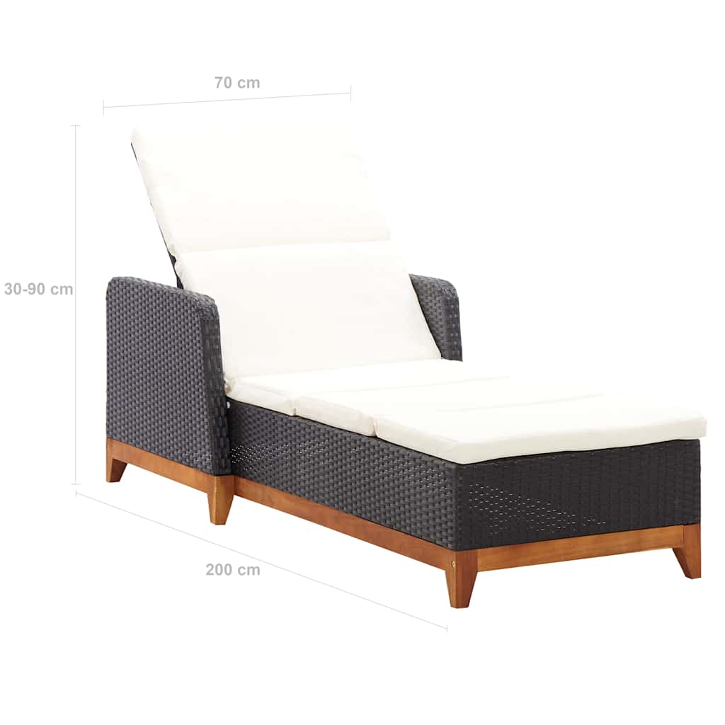 vidaXL Ligbed poly rattan en massief acaciahout zwart