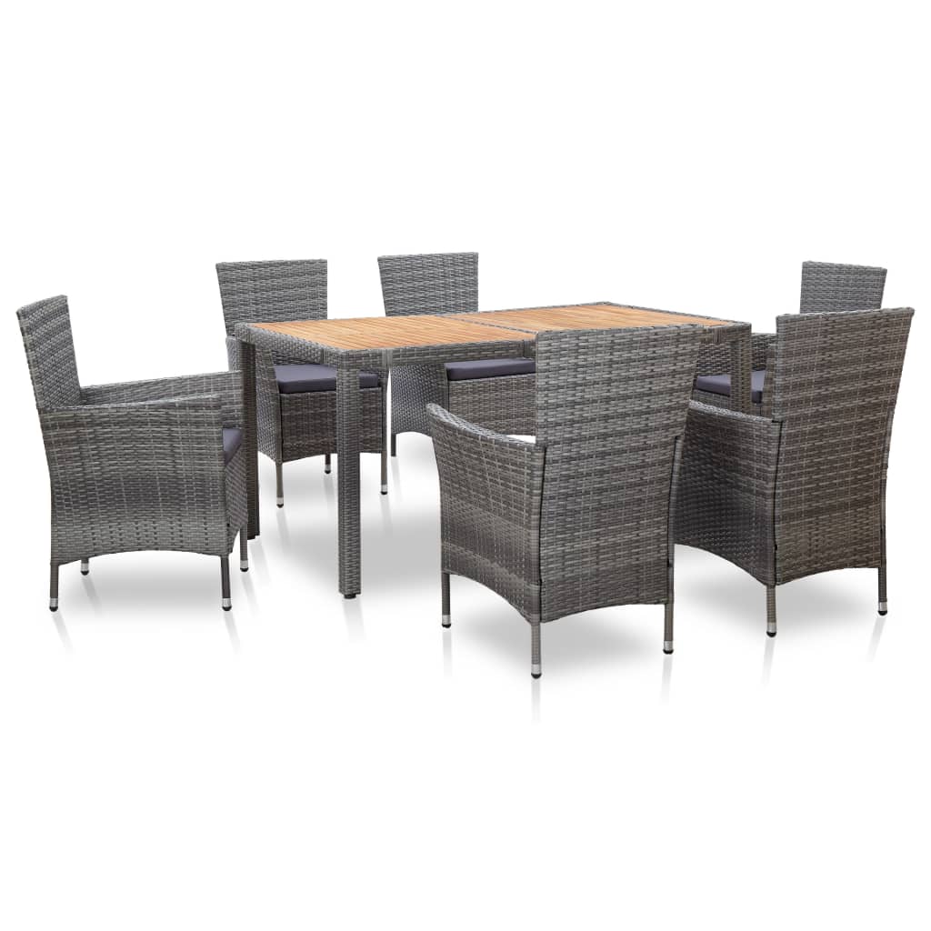 vidaXL 7-delige Tuinset met kussens poly rattan zwart