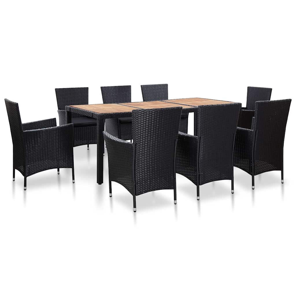 vidaXL 7-delige Tuinset met kussens poly rattan zwart