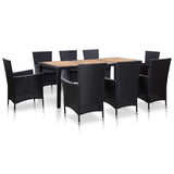 vidaXL 7-delige Tuinset met kussens poly rattan zwart