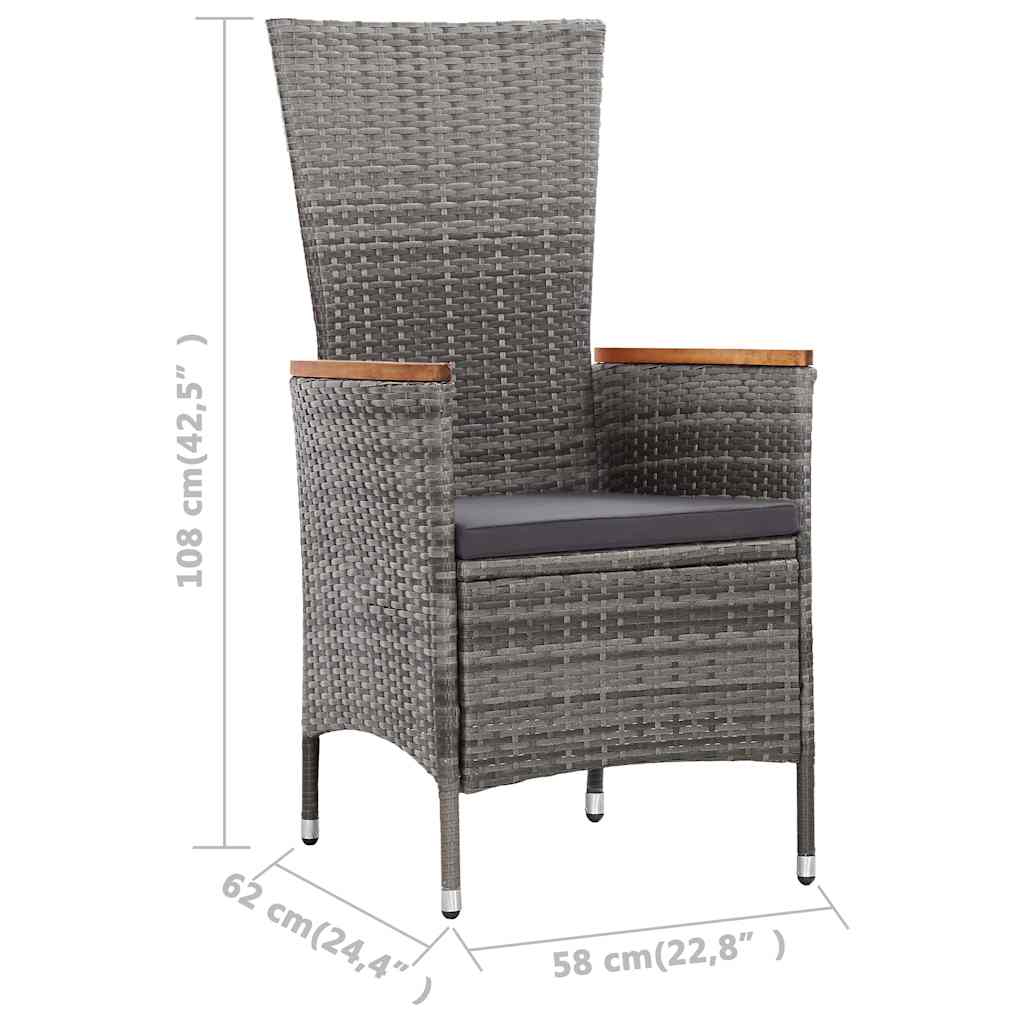 vidaXL 7-Piece Garden Dining Set with Cushions Poly Rattan Grey