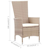 vidaXL 7-delige Tuinset met kussens poly rattan beige