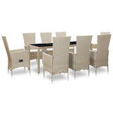 vidaXL 7-delige Tuinset met kussens poly rattan beige