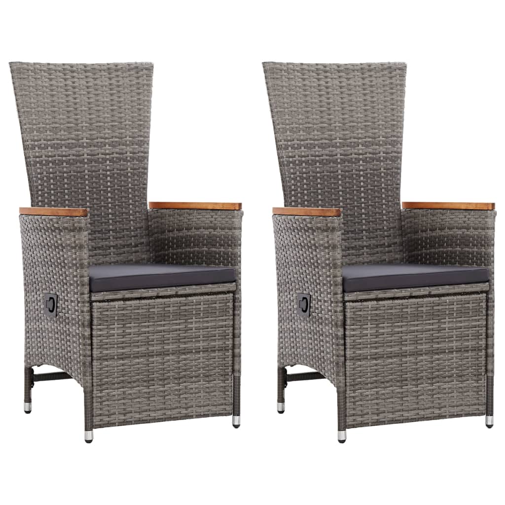 vidaXL Tuinstoelen 2 st verstelbaar met kussens poly rattan grijs