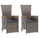 vidaXL Tuinstoelen 2 st verstelbaar met kussens poly rattan grijs