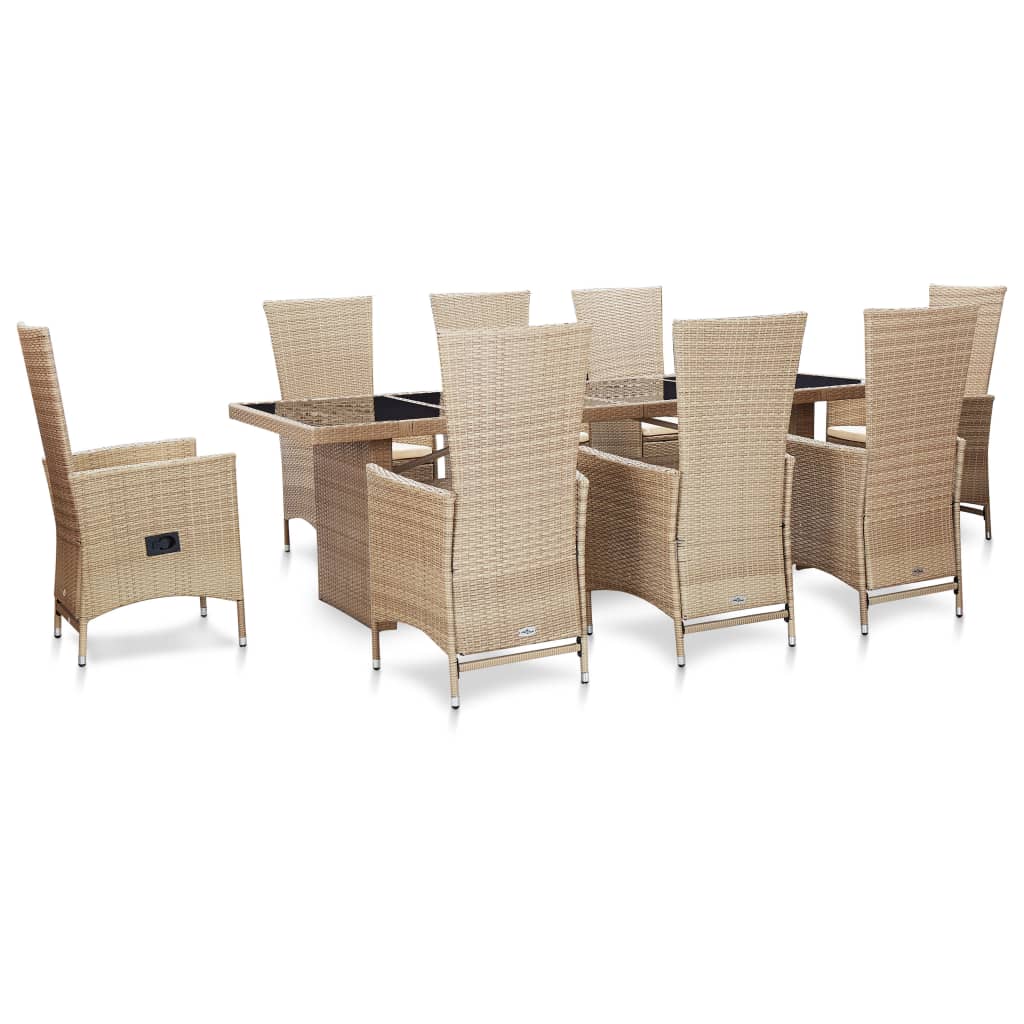 vidaXL 7-delige Tuinset met kussens poly rattan beige