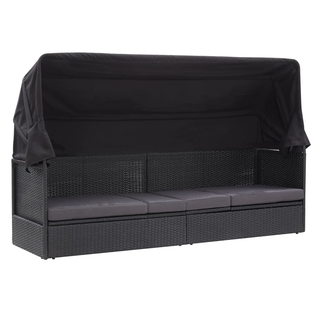 vidaXL Tuinbed met luifel 205x62 cm poly rattan grijs
