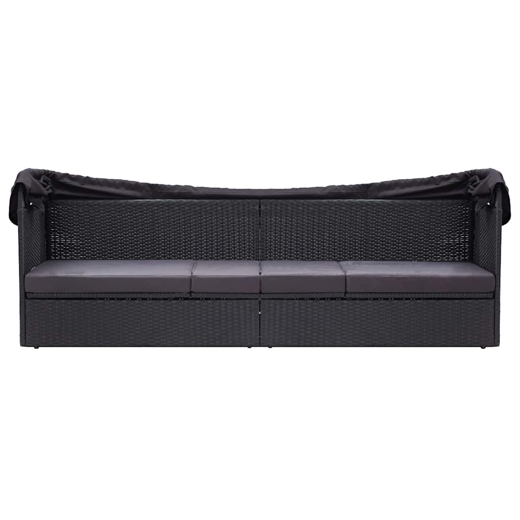 vidaXL Tuinbed met luifel 205x62 cm poly rattan grijs