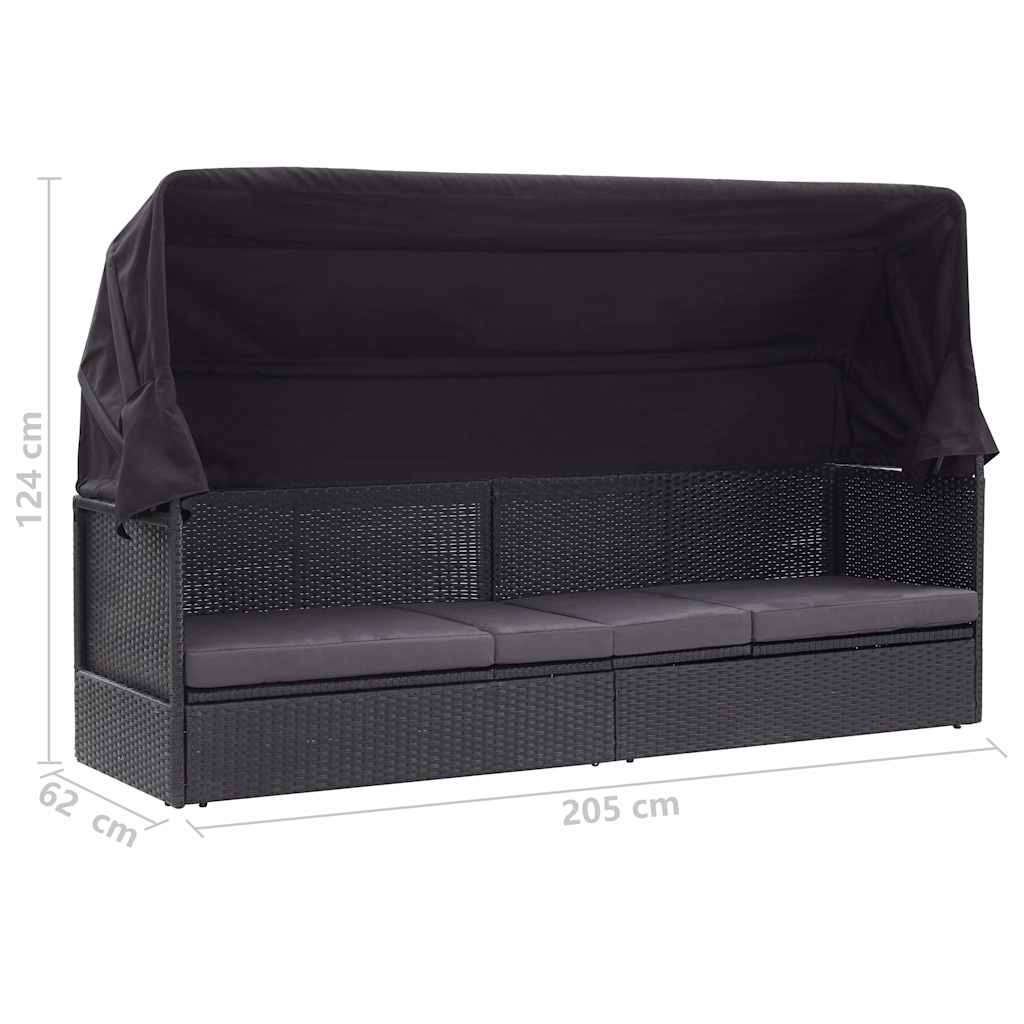 vidaXL Tuinbed met luifel 205x62 cm poly rattan grijs