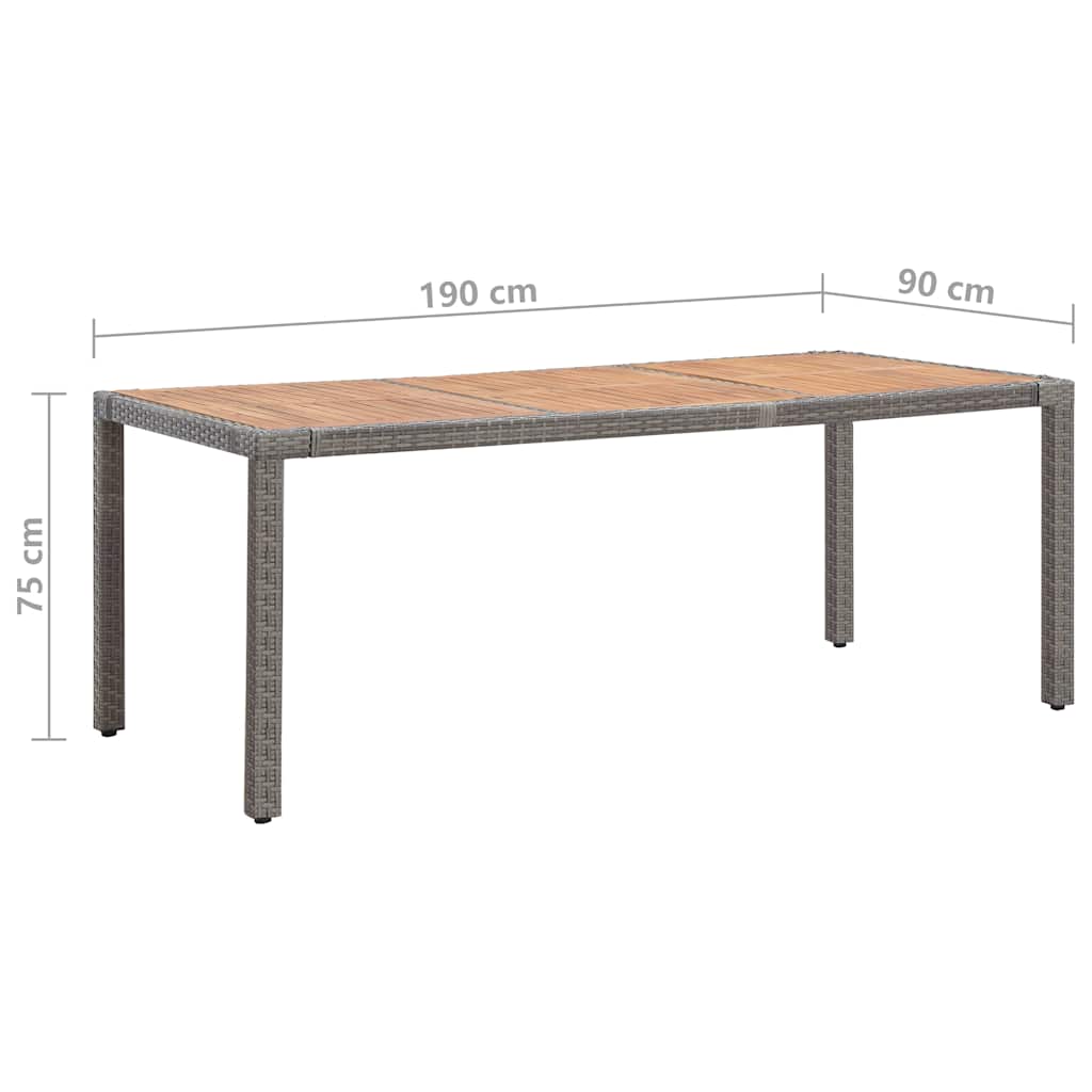 vidaXL Tuintafel 190x90x75 cm poly rattan en massief acaciahout grijs