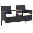 vidaXL 2-Seater Garden Bench with Table 143 cm Poly Rattan Black