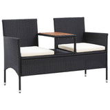 vidaXL 2-Seater Garden Bench with Table 143 cm Poly Rattan Black