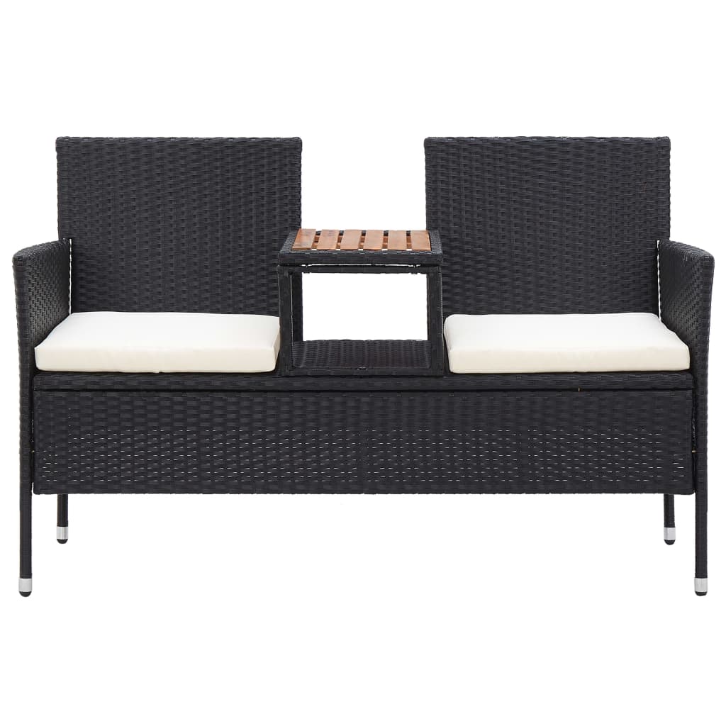 vidaXL 2-Seater Garden Bench with Table 143 cm Poly Rattan Black