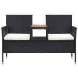 vidaXL 2-Seater Garden Bench with Table 143 cm Poly Rattan Black