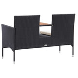vidaXL 2-Seater Garden Bench with Table 143 cm Poly Rattan Black