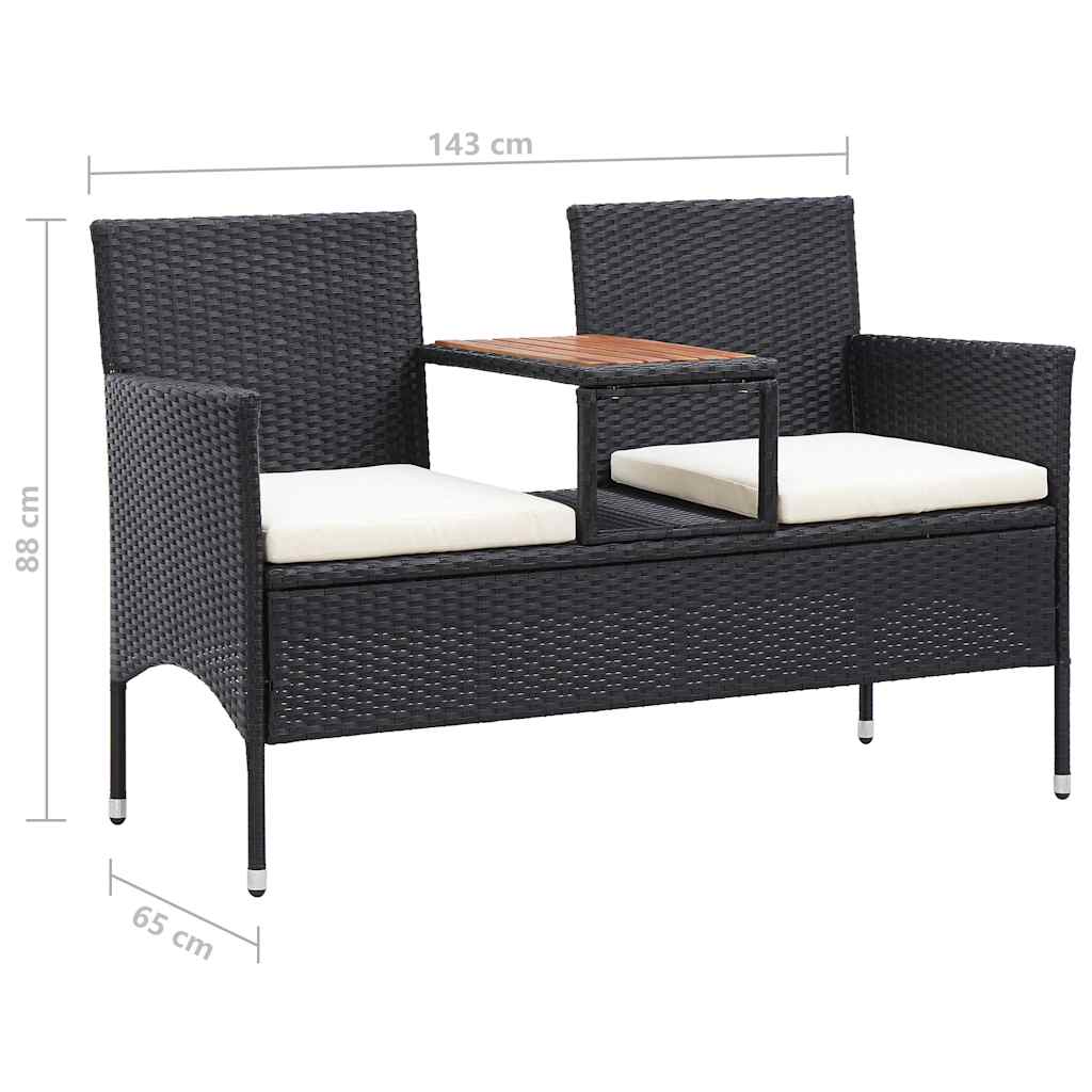 vidaXL 2-Seater Garden Bench with Table 143 cm Poly Rattan Black