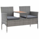 vidaXL 2-Seater Garden Bench with Table 143 cm Poly Rattan Black