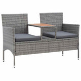 vidaXL 2-Seater Garden Bench with Table 143 cm Poly Rattan Black