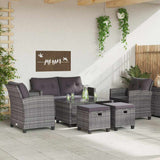 vidaXL 6-delige Loungeset met kussens poly rattan donkergrijs