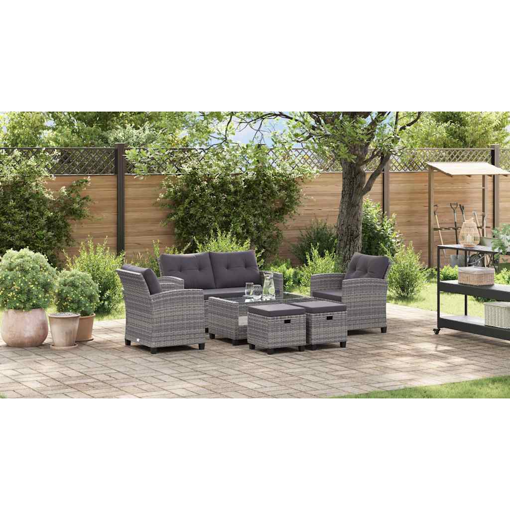 vidaXL 6-delige Loungeset met kussens poly rattan donkergrijs