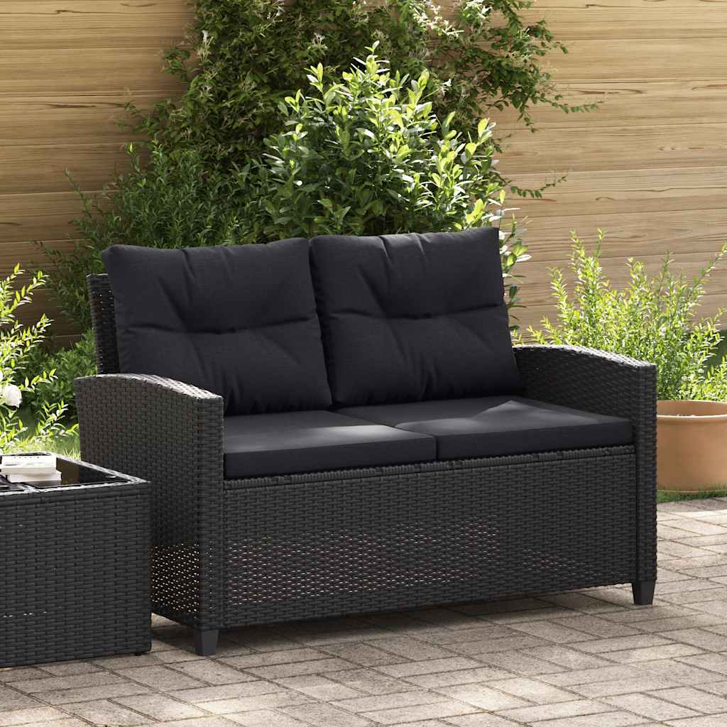 vidaXL Tuinbank 2-zits met kussens 124 cm poly rattan grijs