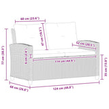 vidaXL Tuinbank 2-zits met kussens 124 cm poly rattan grijs