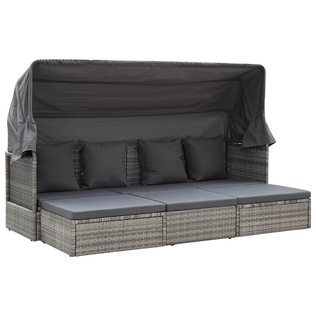vidaXL Tuinbed met luifel poly rattan zwart
