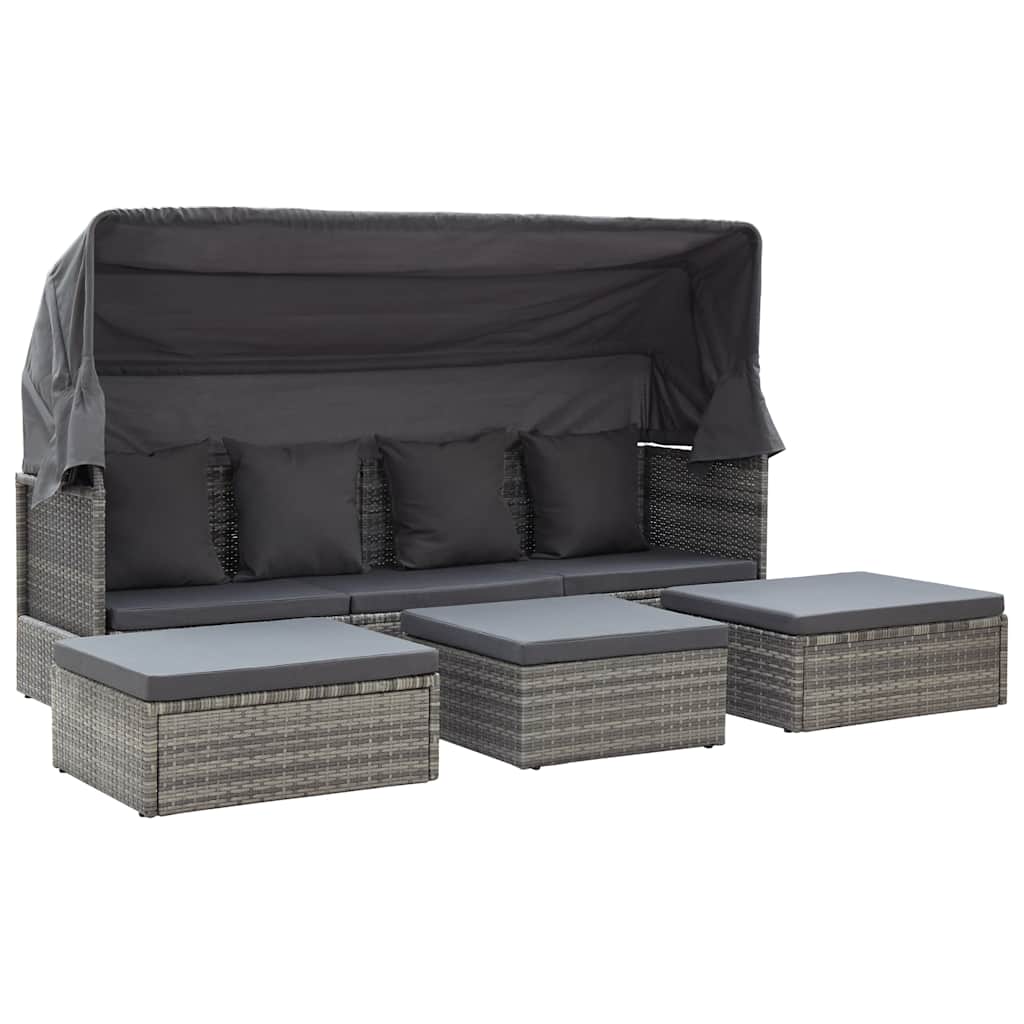 vidaXL Tuinbed met luifel poly rattan zwart